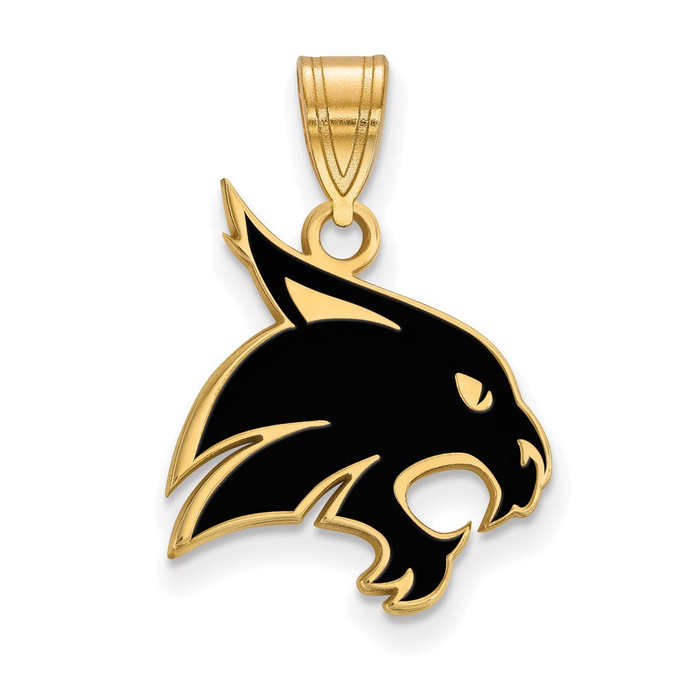 Vergoldet Sterlingsilber Logoart Texas State University Bobcat Groß Emailliert Anhänger