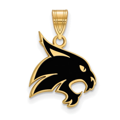 Vergoldet Sterlingsilber Logoart Texas State University Bobcat Groß Emailliert Anhänger