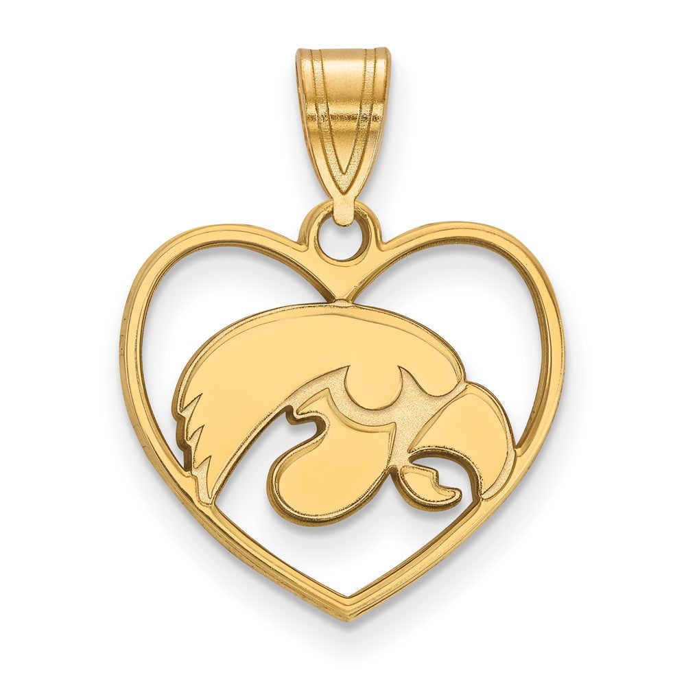 Vergoldet Sterlingsilber Logoart University Of Iowa Hawk Herz Anhänger