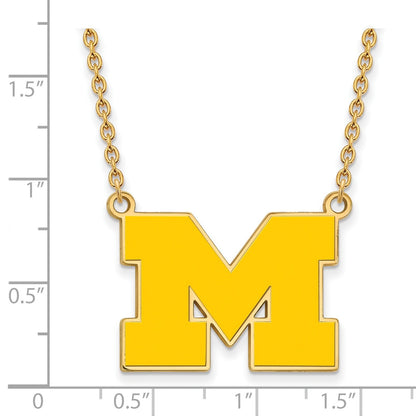 Vergoldet Sterlingsilber Logoart University Of Michigan Buchstabe M Groß Gelb Emailliert Anhänger 18 Zoll Halskette