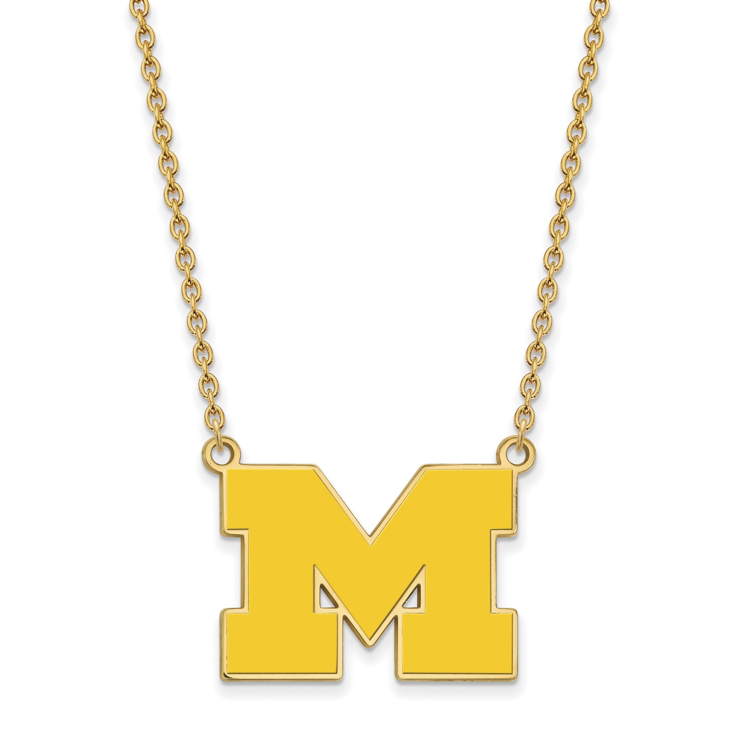 Vergoldet Sterlingsilber Logoart University Of Michigan Buchstabe M Groß Gelb Emailliert Anhänger 18 Zoll Halskette