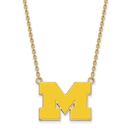 Vergoldet Sterlingsilber Logoart University Of Michigan Buchstabe M Groß Gelb Emailliert Anhänger 18 Zoll Halskette