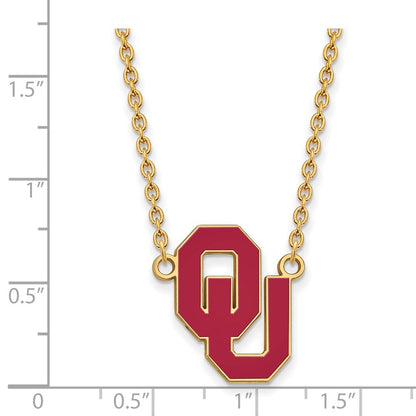 Vergoldet Sterlingsilber Logoart University Of Oklahoma O U Groß Emailliert Anhänger 18 Zoll Halskette