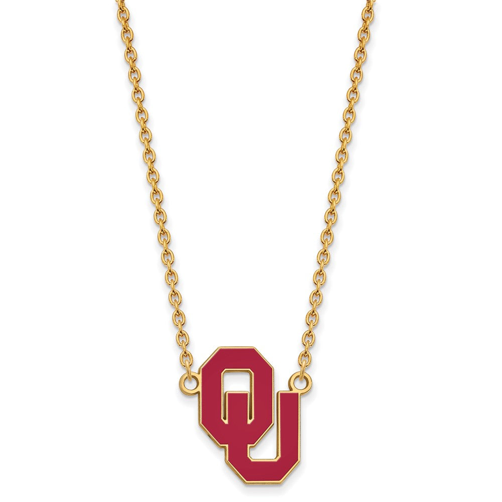 Vergoldet Sterlingsilber Logoart University Of Oklahoma O U Groß Emailliert Anhänger 18 Zoll Halskette