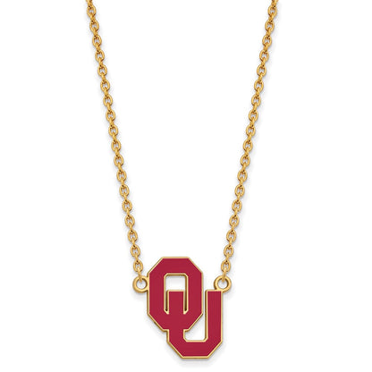 Vergoldet Sterlingsilber Logoart University Of Oklahoma O U Groß Emailliert Anhänger 18 Zoll Halskette