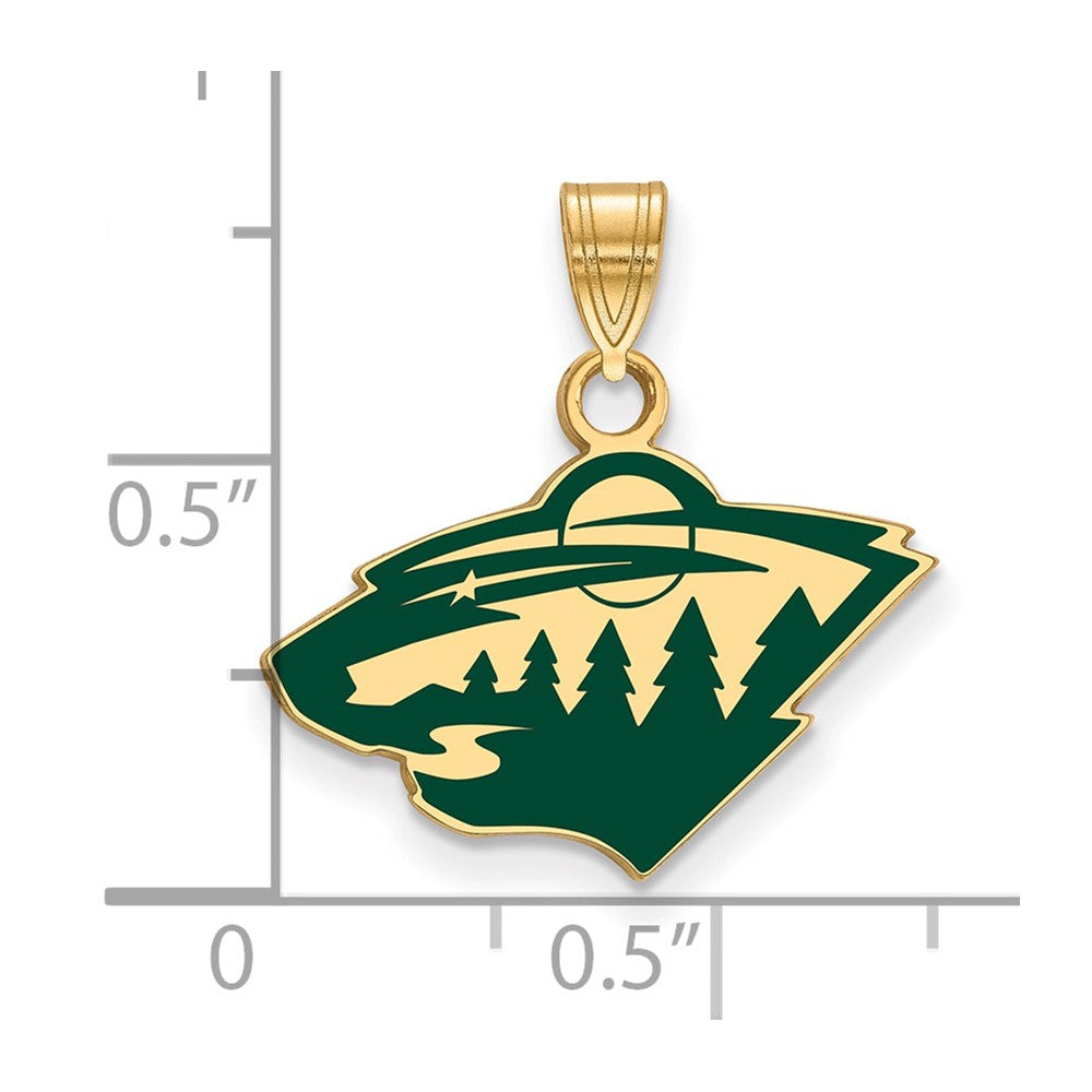 Vergoldet Sterlingsilber Nhl Logoart Minnesota Wild Klein Emailliert Anhänger