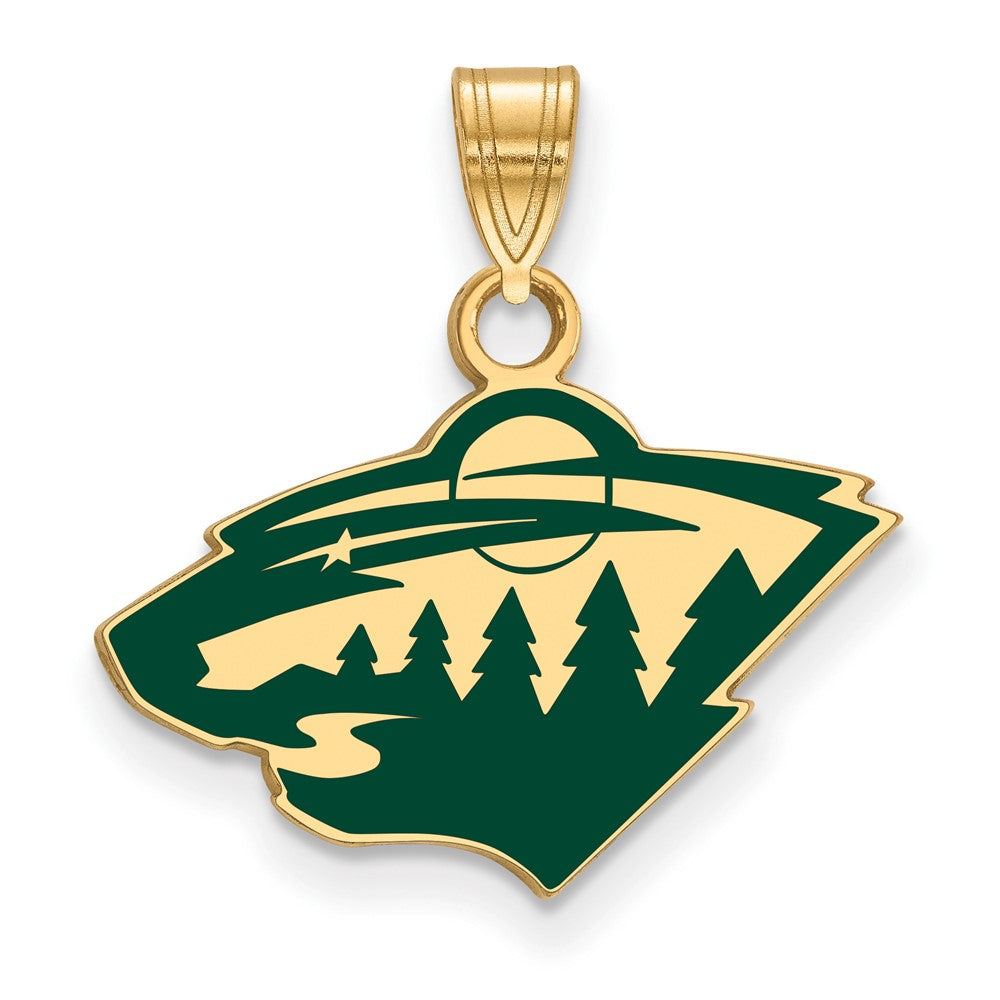 Vergoldet Sterlingsilber Nhl Logoart Minnesota Wild Klein Emailliert Anhänger