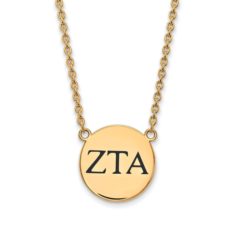 Vergoldet Sterlingsilber Logoart Zeta Tau Alpha Sorority Greek Buchstaben Groß Schwarz Emaille Anhänger 18 Zoll Halskette