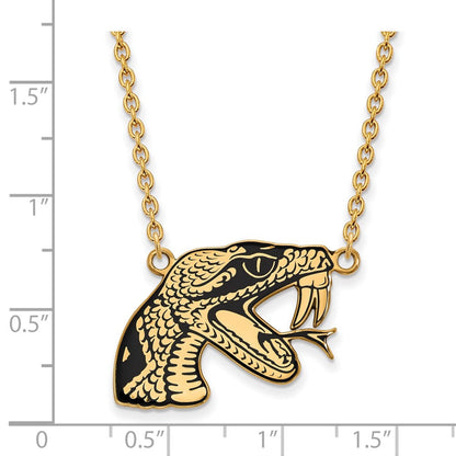 Vergoldet Sterlingsilber Logoart Florida A und M University Rattler Groß Emailliert Anhänger 18 Zoll Halskette