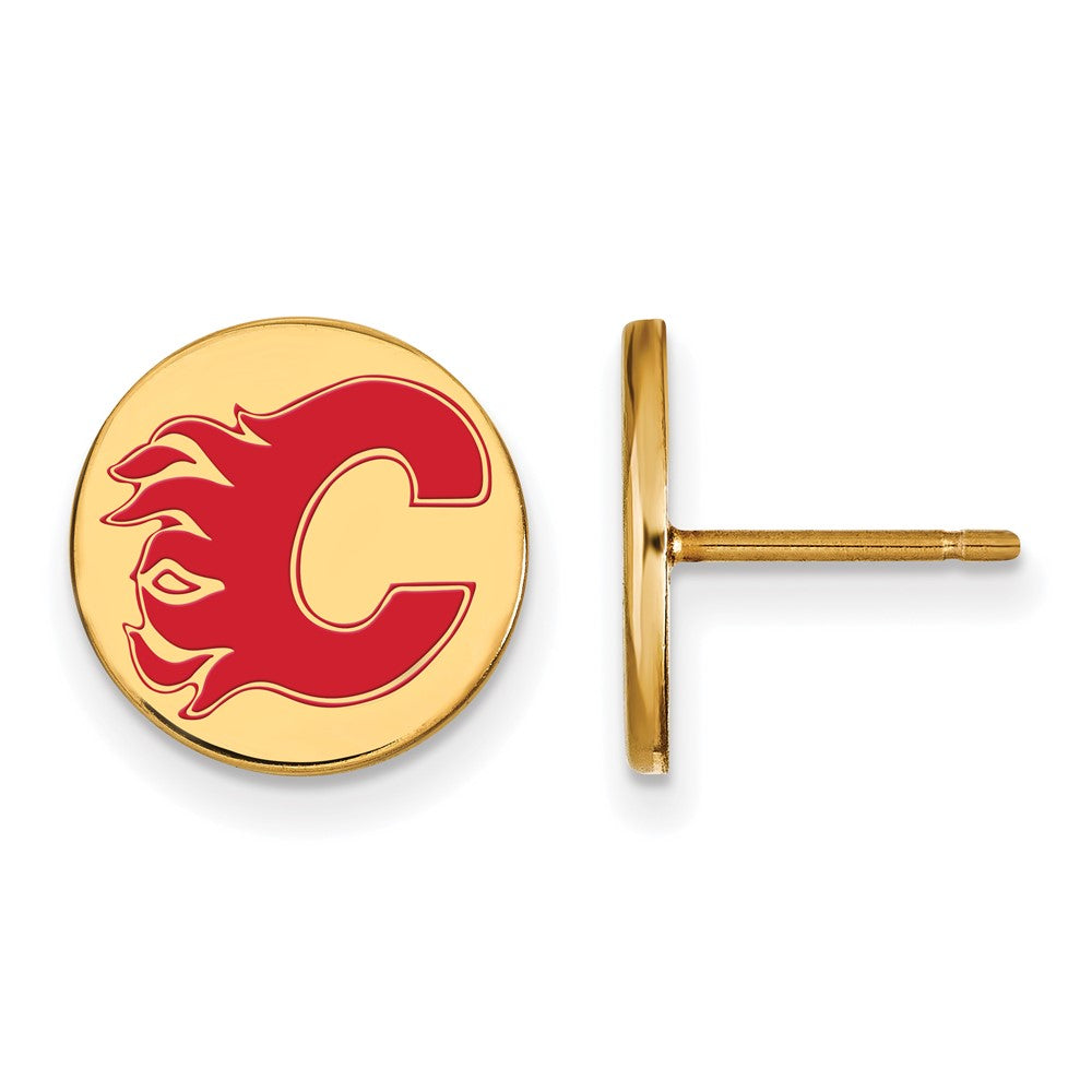 Vergoldet Sterlingsilber Nhl Logoart Calgary Flames Klein Emaille Plättchen Ohrstecker