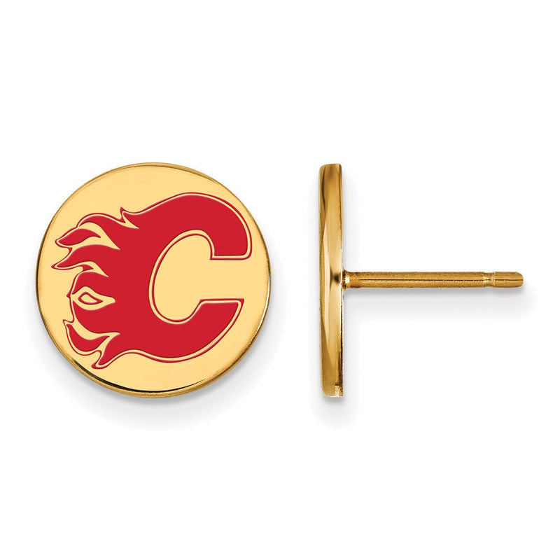 Vergoldet Sterlingsilber Nhl Logoart Calgary Flames Klein Emaille Plättchen Ohrstecker