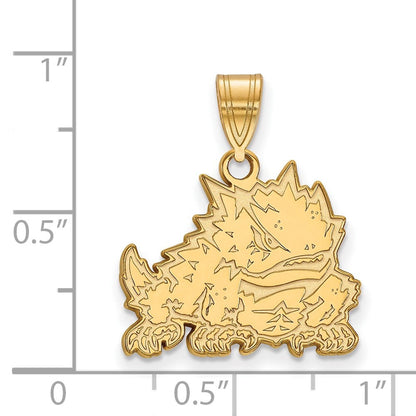 10K Gelbgold Logoart Texas Christlich University Gehörnt Frosch Mittel Anhänger