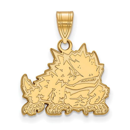 10K Gelbgold Logoart Texas Christlich University Gehörnt Frosch Mittel Anhänger