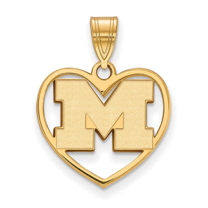 Vergoldet Sterlingsilber Logoart University Of Michigan Buchstabe M Herz Anhänger