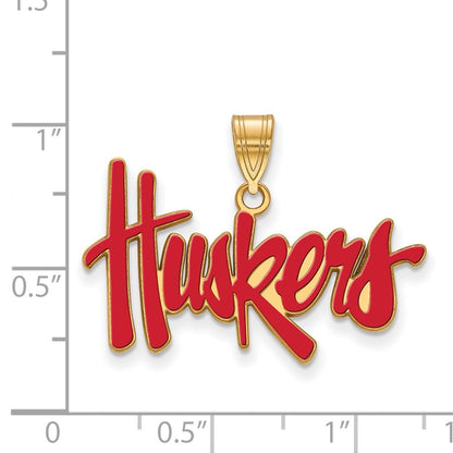 Vergoldet Sterlingsilber Logoart University Of Nebraska Huskers Groß Emailliert Anhänger