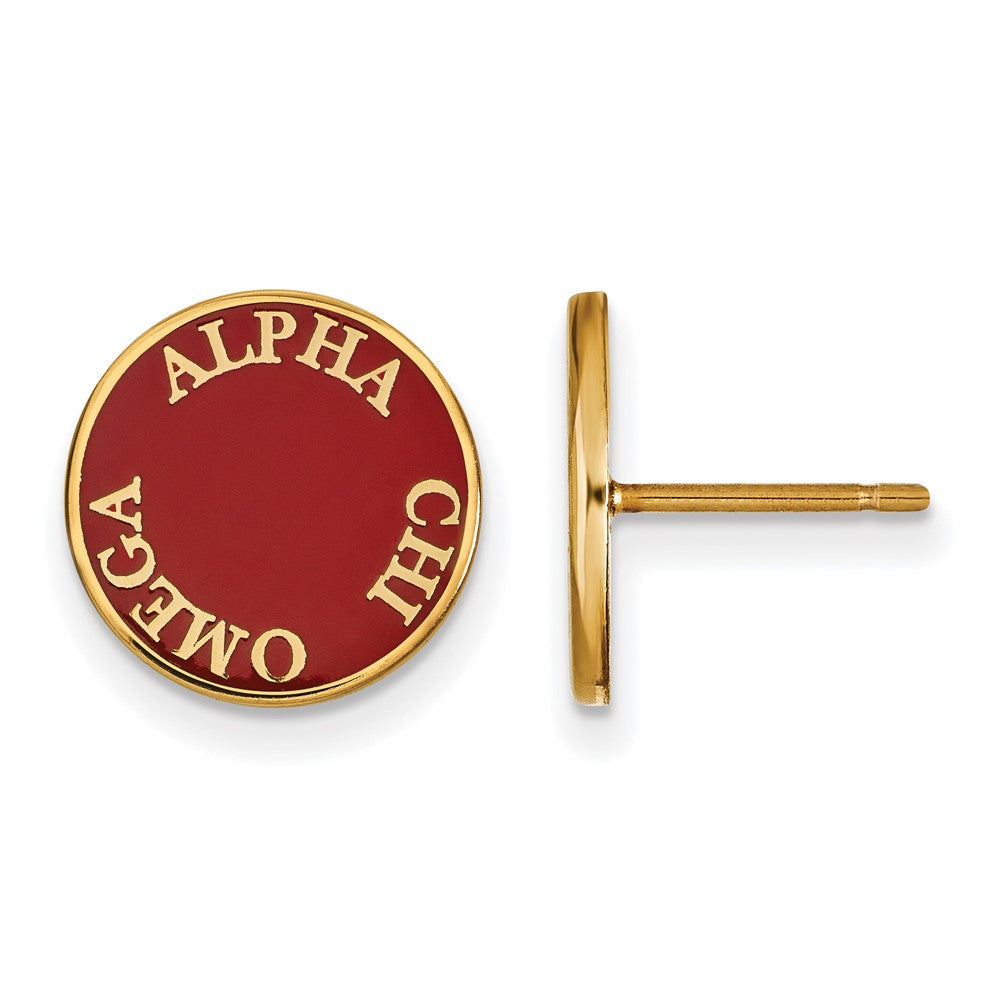 Vergoldet Sterlingsilber Logoart Alpha Chi Omega Sorority Text Farbe Emaille Ohrstecker