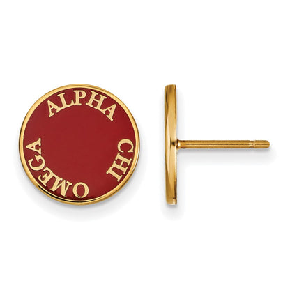Vergoldet Sterlingsilber Logoart Alpha Chi Omega Sorority Text Farbe Emaille Ohrstecker