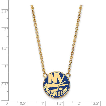 Vergoldet Sterlingsilber Nhl Logoart New York Islanders Groß Emailliert Anhänger 18 Zoll Halskette