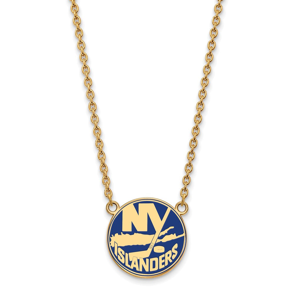 Vergoldet Sterlingsilber Nhl Logoart New York Islanders Groß Emailliert Anhänger 18 Zoll Halskette