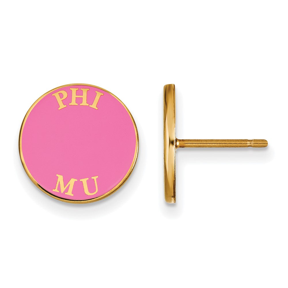 Vergoldet Sterlingsilber Logoart Phi Mu Sorority Text Farbe Emaille Ohrstecker