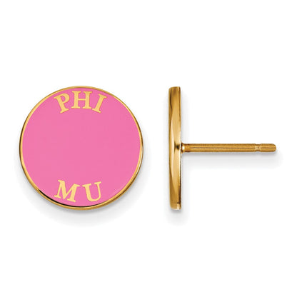 Vergoldet Sterlingsilber Logoart Phi Mu Sorority Text Farbe Emaille Ohrstecker