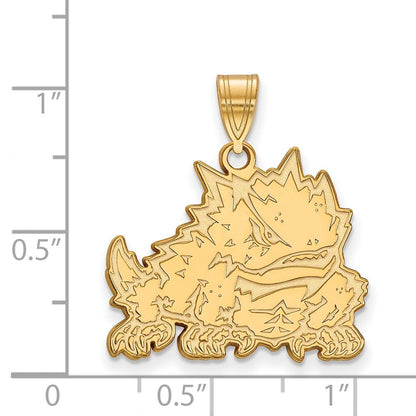 Vergoldet Sterlingsilber Logoart Texas Christlich University Gehörnt Frosch Groß Anhänger