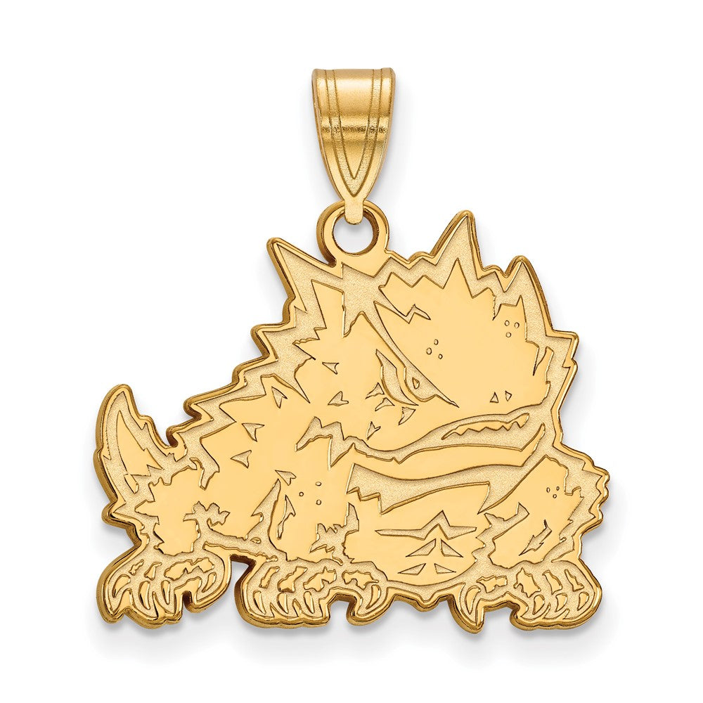 10K Gelbgold Logoart Texas Christlich University Gehörnt Frosch Groß Anhänger