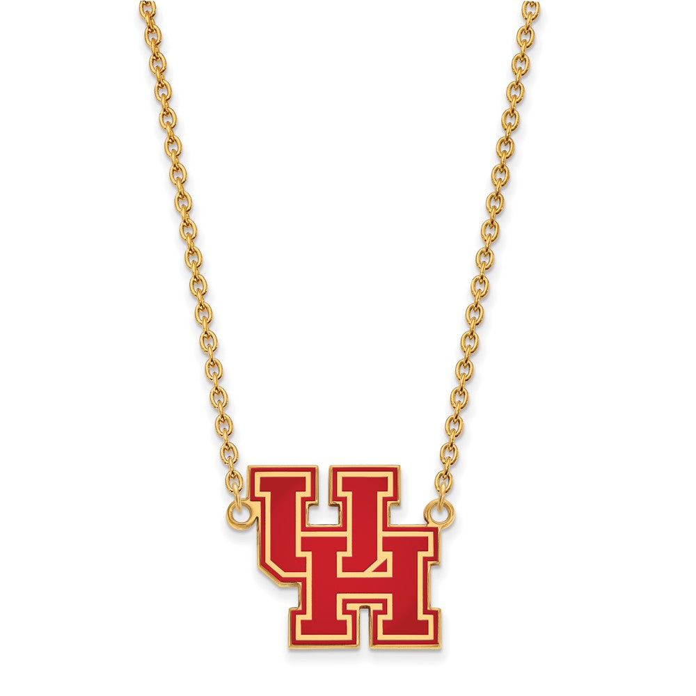 Vergoldet Sterlingsilber Logoart University Of Houston U H Groß Emailliert Anhänger 18 Zoll Halskette