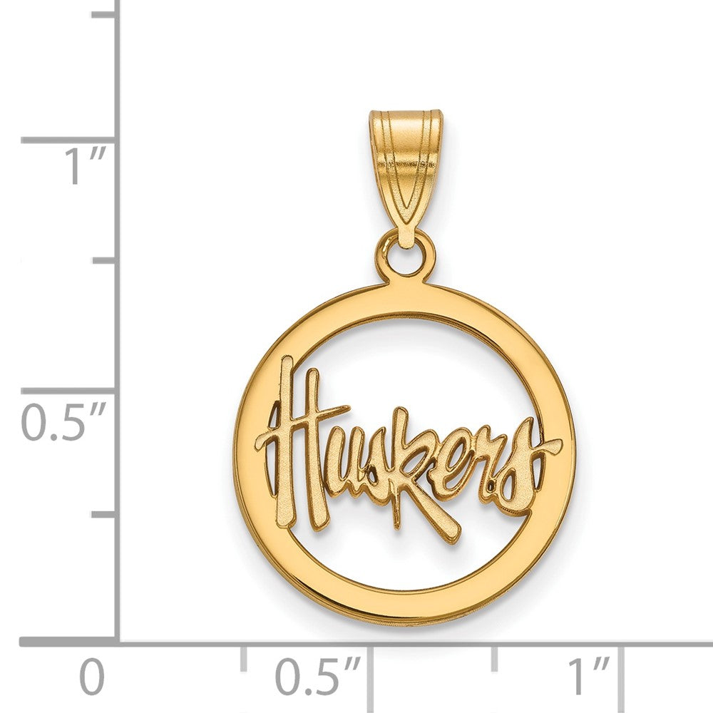 Vergoldet Sterlingsilber Logoart University Of Nebraska Huskers Klein Kreis Anhänger