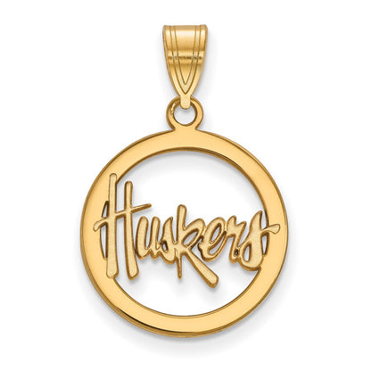 Vergoldet Sterlingsilber Logoart University Of Nebraska Huskers Klein Kreis Anhänger