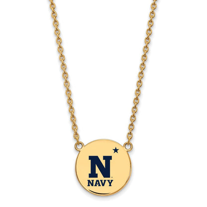 Vergoldet Sterlingsilber Logoart Us Naval Akademie Groß Emailliert Plättchen Anhänger 18 Zoll Halskette