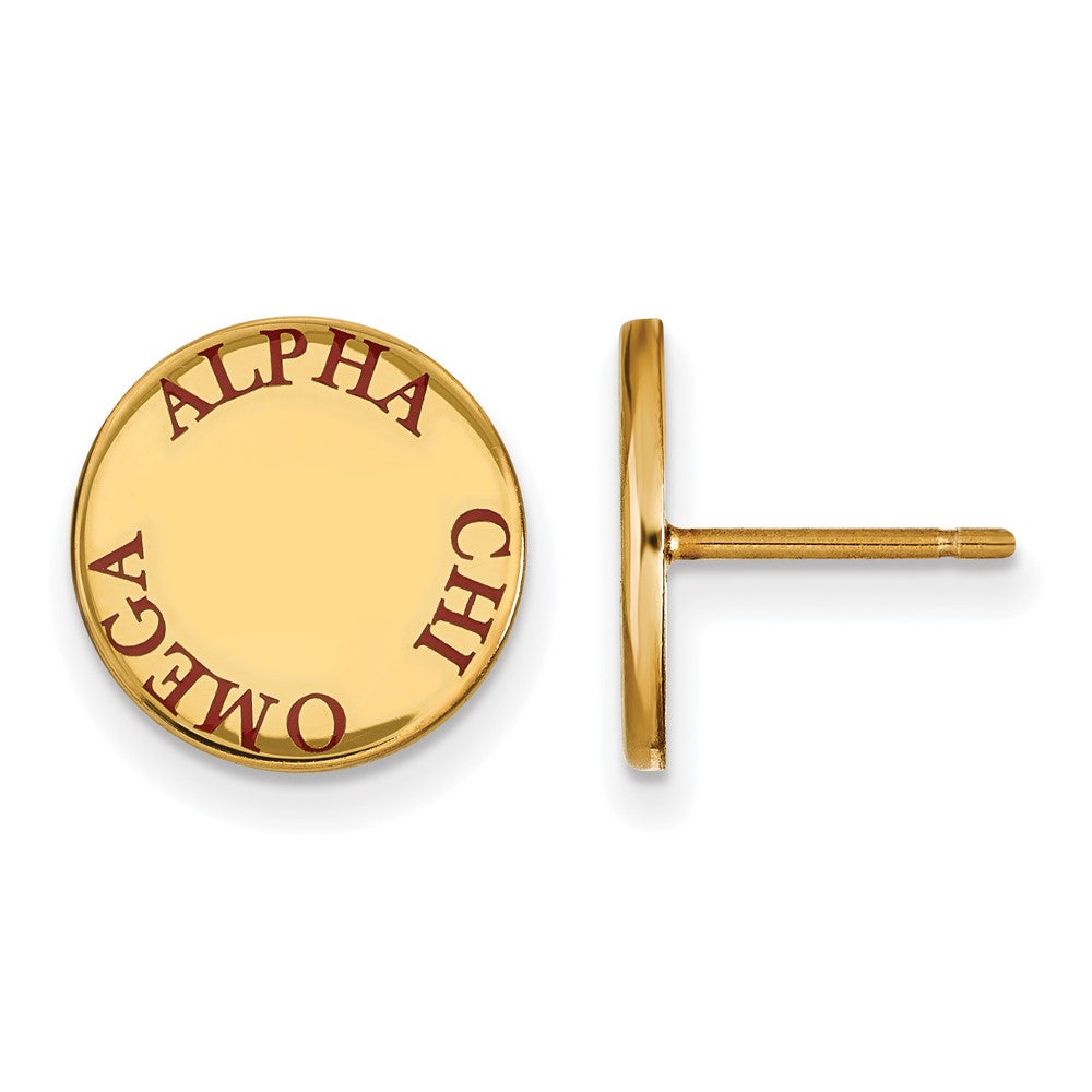 Vergoldet Sterlingsilber Logoart Alpha Chi Omega Sorority Text Farbe Emaille Ohrstecker