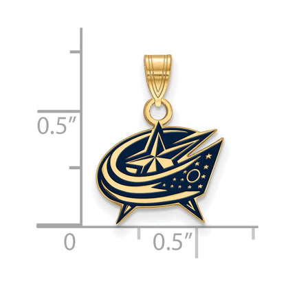 Vergoldet Sterlingsilber Nhl Logoart Columbus Blau Jacken Klein Emailliert Anhänger