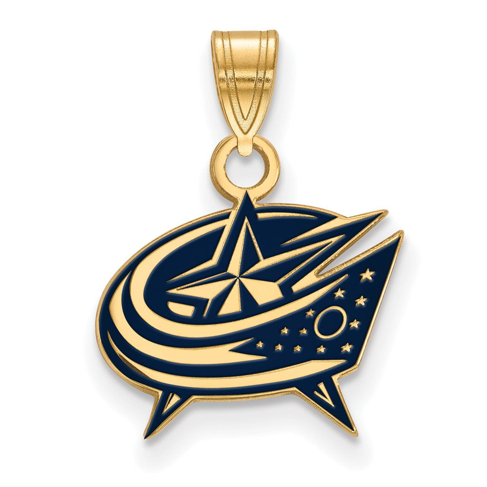 Vergoldet Sterlingsilber Nhl Logoart Columbus Blau Jacken Klein Emailliert Anhänger