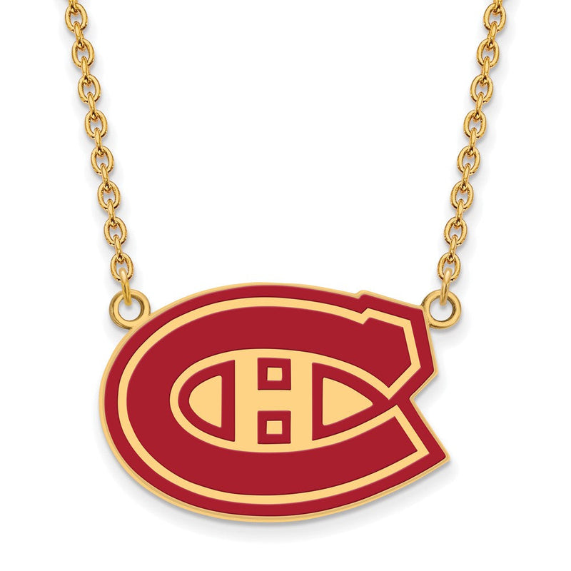 Vergoldet Sterlingsilber Nhl Logoart Montreal Canadiens Groß Emailliert Anhänger 18 Zoll Halskette