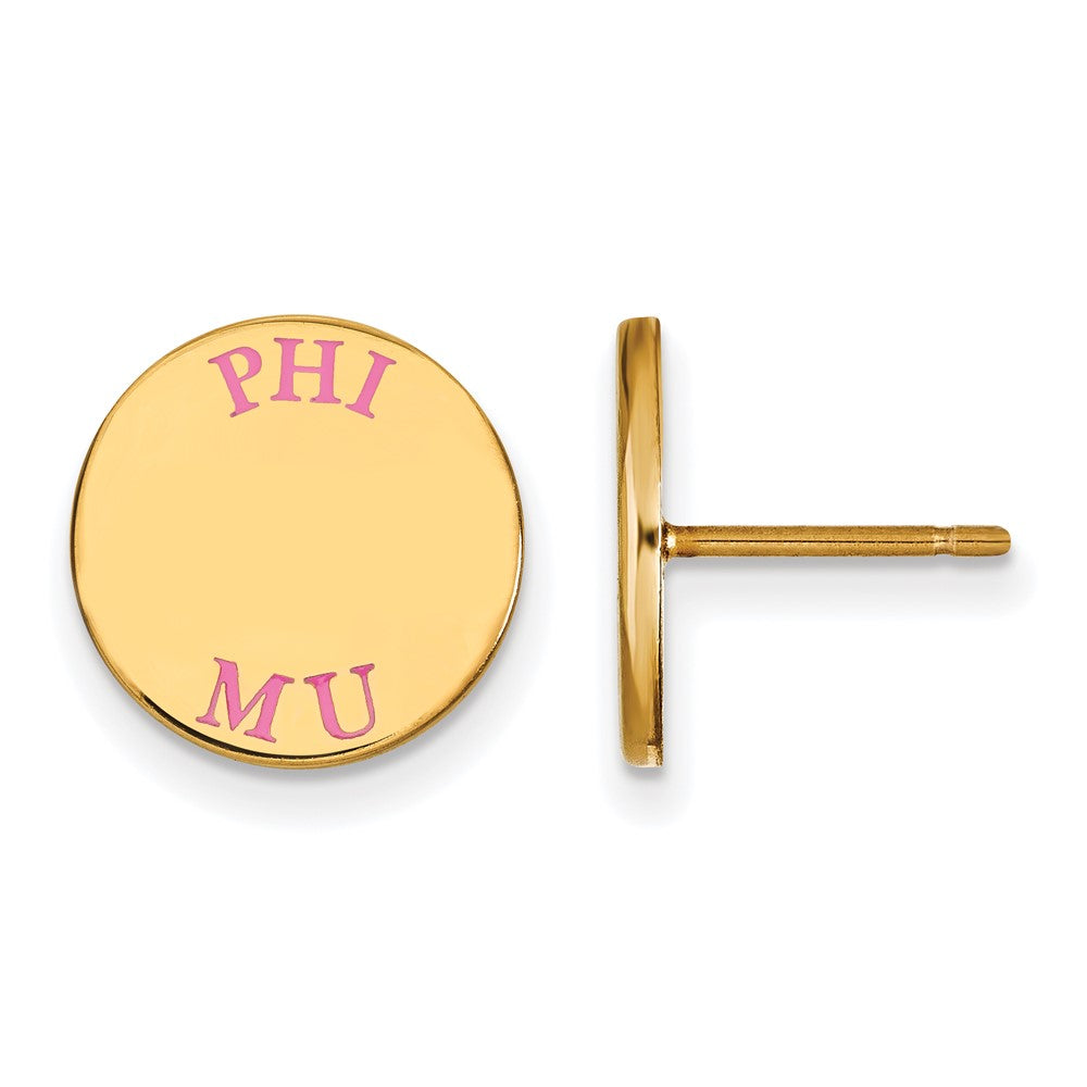 Vergoldet Sterlingsilber Logoart Phi Mu Sorority Text Farbe Emaille Ohrstecker