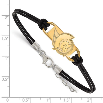Vergoldet Sterlingsilber Nhl Logoart Ottawa Senators Klein Mittig Schwarz Leder 7 Zoll Armband mit Verlängerung