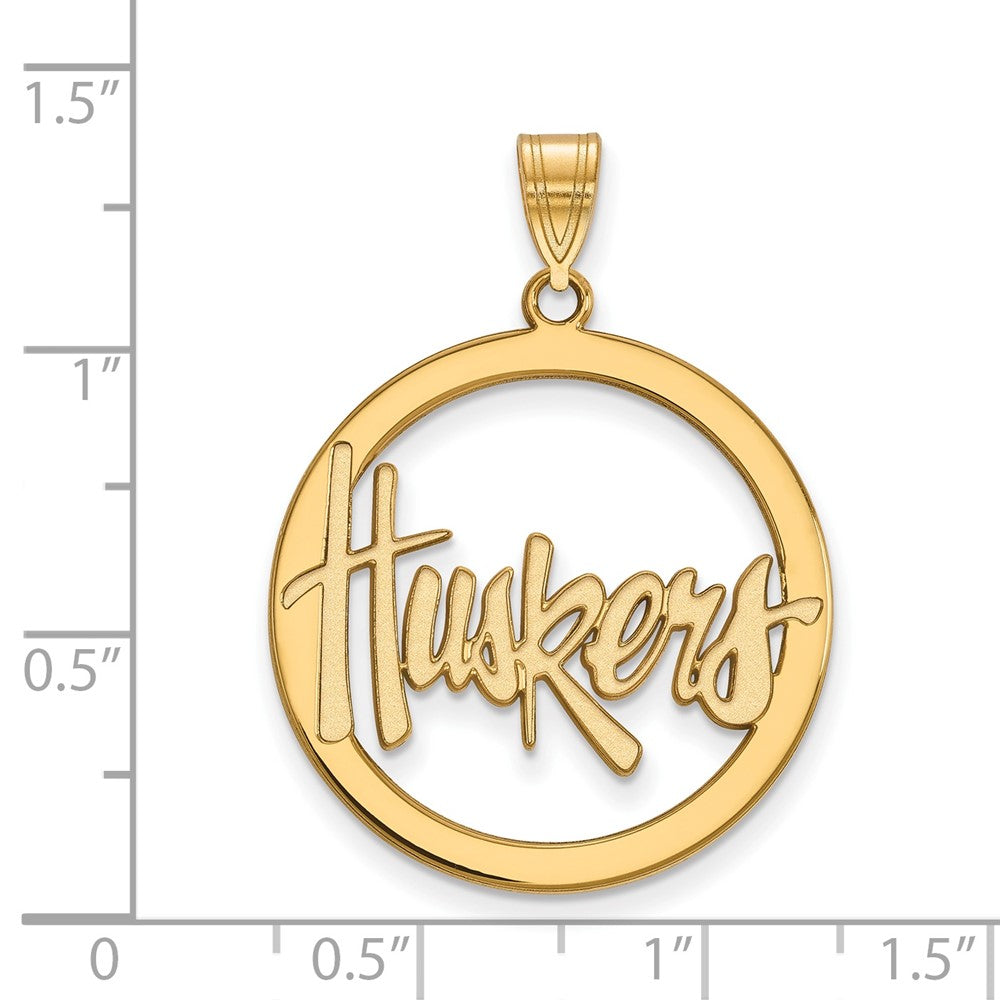 Vergoldet Sterlingsilber Logoart University Of Nebraska Huskers Groß Kreis Anhänger