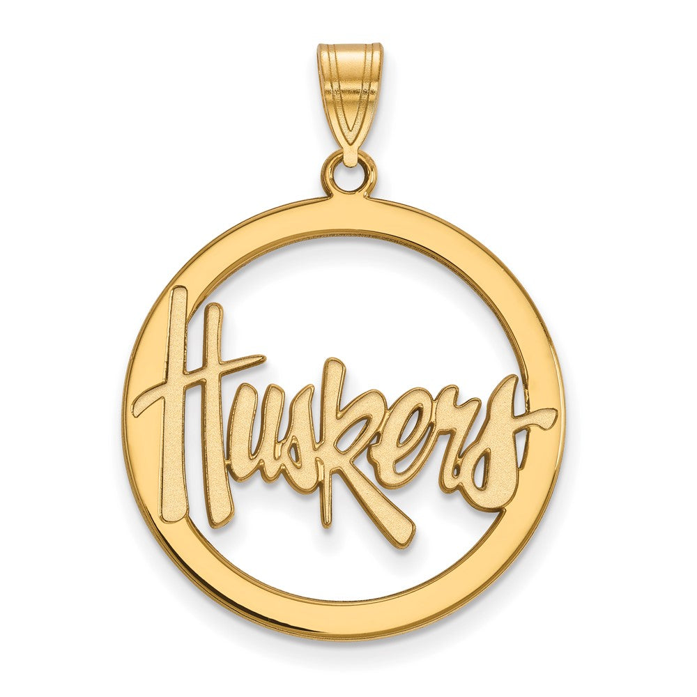 Vergoldet Sterlingsilber Logoart University Of Nebraska Huskers Groß Kreis Anhänger