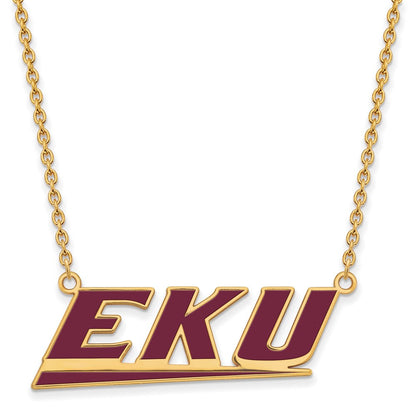 Vergoldet Sterlingsilber Logoart Eastern Kentucky University E K U Groß Emailliert Anhänger 18 Zoll Halskette