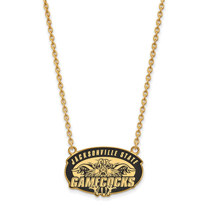 Vergoldet Sterlingsilber Logoart Jacksonville State U. Groß Emailliert Anhänger 18 Zoll Halskette