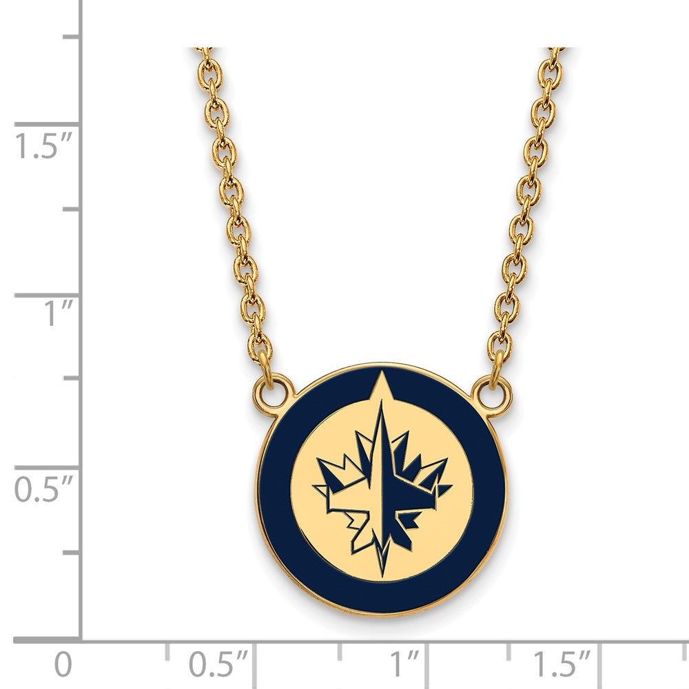 Vergoldet Sterlingsilber Nhl Logoart Winnipeg Jets Groß Emailliert Anhänger 18 Zoll Halskette