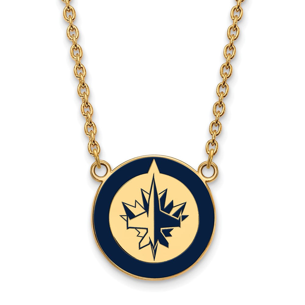 Vergoldet Sterlingsilber Nhl Logoart Winnipeg Jets Groß Emailliert Anhänger 18 Zoll Halskette
