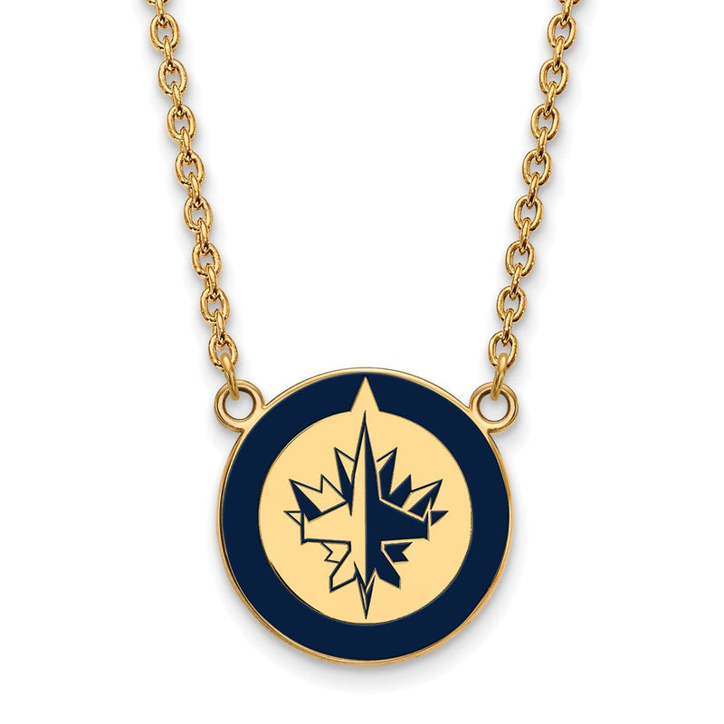 Vergoldet Sterlingsilber Nhl Logoart Winnipeg Jets Groß Emailliert Anhänger 18 Zoll Halskette
