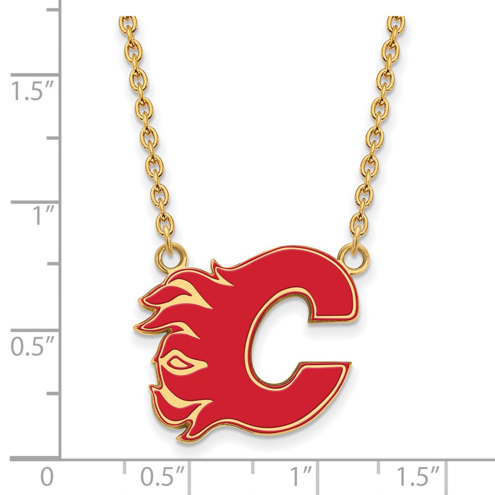 Vergoldet Sterlingsilber Nhl Logoart Calgary Flames Buchstabe C Groß Emailliert Anhänger 18 Zoll Halskette