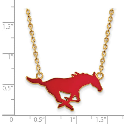 Vergoldet Sterlingsilber Logoart Southern Methodist University Mustang Groß Emailliert Anhänger 18 Zoll Halskette