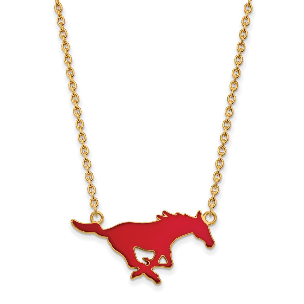 Vergoldet Sterlingsilber Logoart Southern Methodist University Mustang Groß Emailliert Anhänger 18 Zoll Halskette