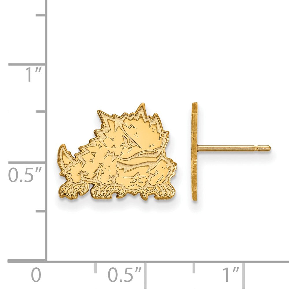 Vergoldet Sterlingsilber Logoart Texas Christlich University Gehörnt Frosch Klein Ohrstecker