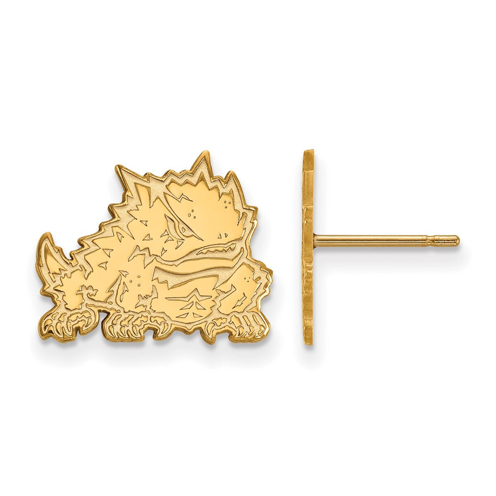 Vergoldet Sterlingsilber Logoart Texas Christlich University Gehörnt Frosch Klein Ohrstecker