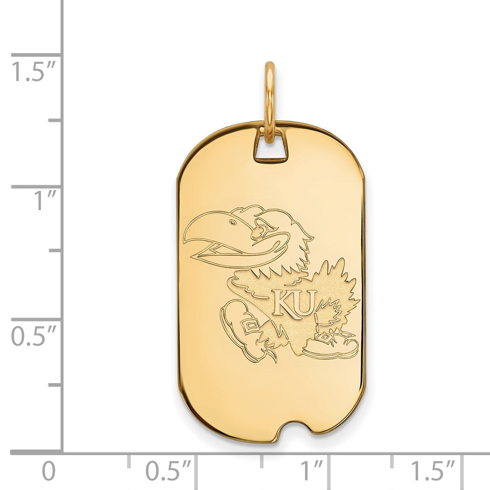 10K Gelbgold Logoart University Of Kansas Jayhawk Klein Erkennungsmarke Anhänger